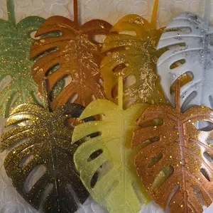 Handcrafted Monstera Resin Decor - Multi-use Tray Coaster Wall Art - Gold & Yellow Tones - Glossy Finish - Botanical Modern Style - Perfect for Home Decor & Plant Lovers