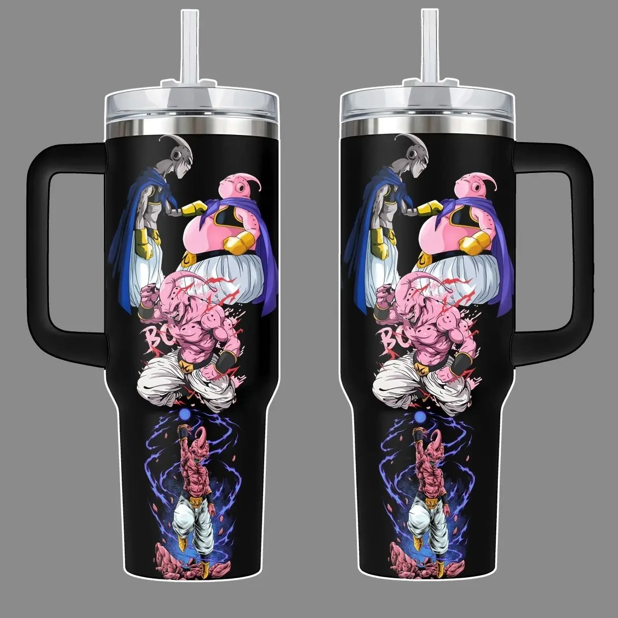 Pink Chaos Anime Inspired Stainless Steel Tumbler 20oz/40oz with Handle & Straw, Fantasy Energy Character Travel Mug