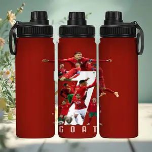 1pc 20oz Stainless Steel Insulated Water Bottle "Red Devil No. 7 Legend Cristiano Ronaldo Collage Gym Water Bottle", with handle and leak-proof lid. Suitable for various occasions. Personalized gift for birthdays/holidays