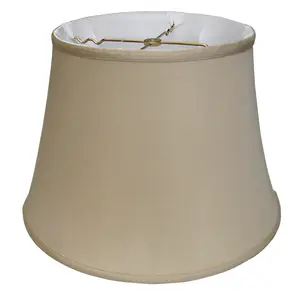 360 Stand 16 in. Greige Sloped Euro Bell Pongee Silk Softback Lampshade, Light Brown Traditional Lighting Accessory, Harp Fitting with Washer, for Living Room Table Lamp, Bedroom & Reading Light