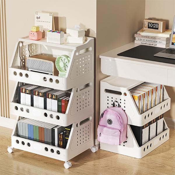 UFORU 2-5 Tier Stackable Rolling Cart with Wheels - Foldable, Freely Combinable Plastic Organizer Rack for Room Storage, Small Room Organization Products, Apartment Accessories, Keeps Home Tidy (Kitchen, Bedroom Use)