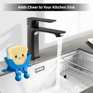 Cute Cartoon Hanging Sponge Holder for Kitchen Sink, Open Drainage Design, No Installation Needed, Space Saving Sink Sponge Organizer