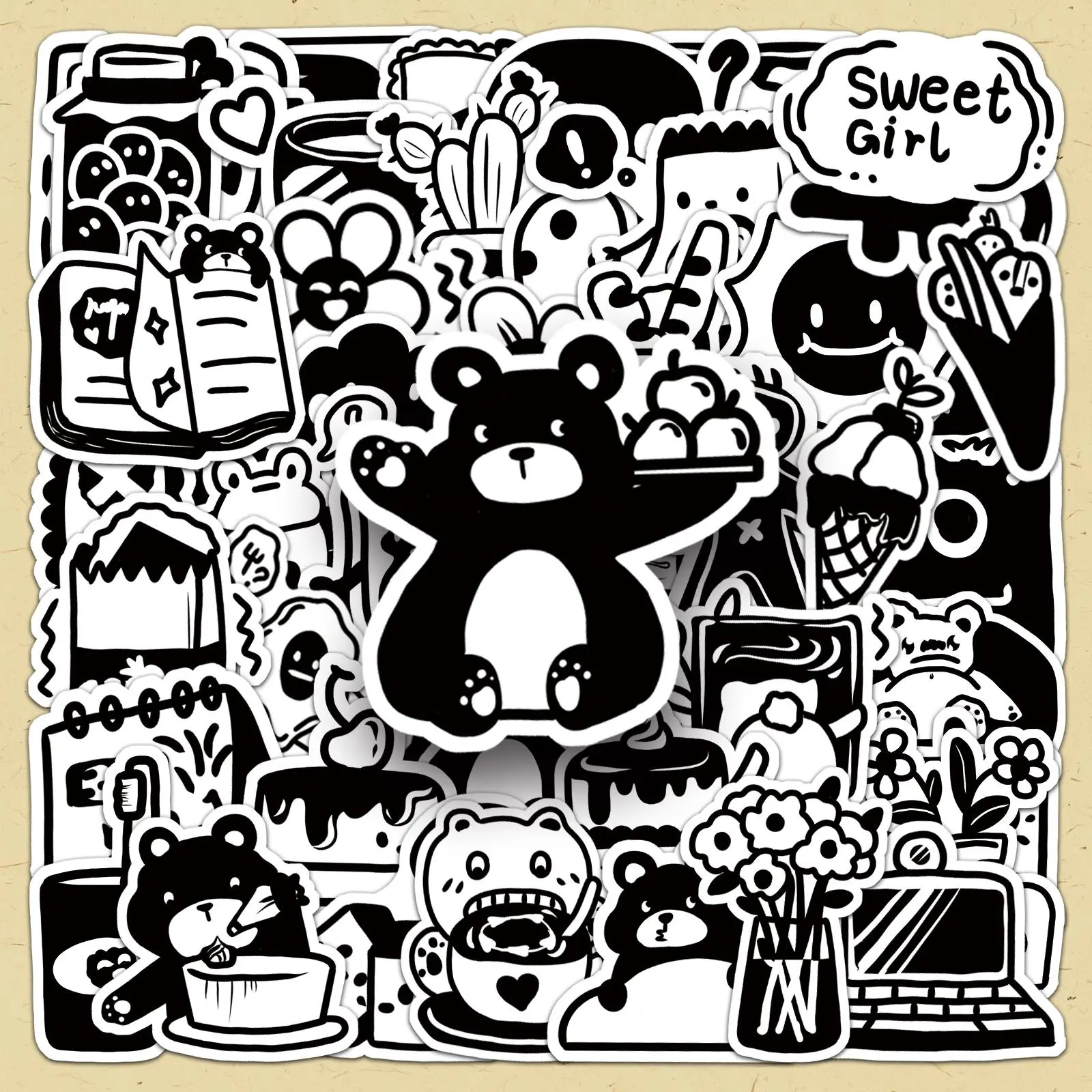 Bear Pattern Sticker, 100pcs/set Creative DIY Decorative Sticker, DIY Decals for Water Bottle, Laptop, Phone Case, Scrapbooking, Journal Making