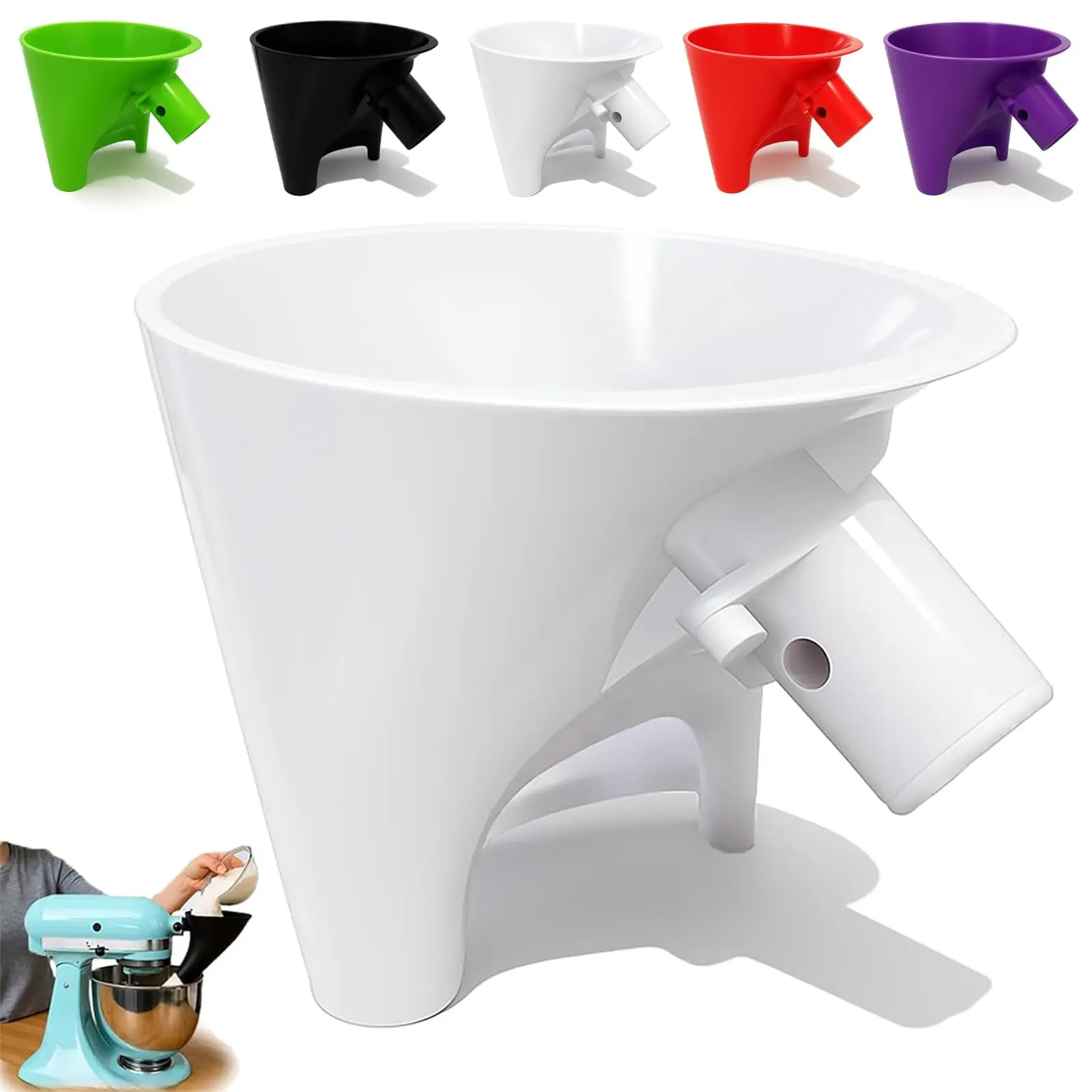 GJAHSH Flour Funnel, Plastic Easy-Pour Funnel Attachment, Compatible with KitchenAid KSM150 5-Quart Tilt-Head Stand Mixers, Mess-Free Baking Accessory for Flour, Sugar & Egg Liquid