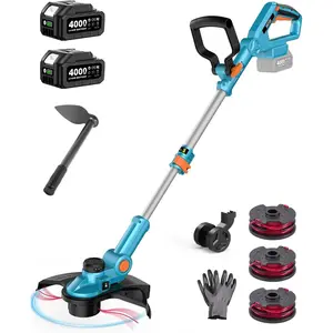 String Trimmer, 13" Electric Weed Wacker with 2x40000mAh  and Charger, 21V Brushless Weed Eater with Telescopic Pole(42"-56"), Auto-Feed, Lightweight Cordless Edger for Yard/Lawn