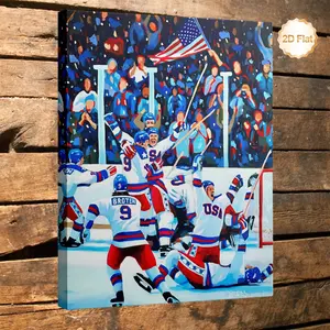 1 Piece Framed 2D Flat Canvas Painting - Miracle on Ice USA Hockey Team Victory Celebration, Dynamic Sports Art, with American Flag Design, Suitable for Living Room, Bedroom, Office, Dormitory, Game Room, Gym, Bar, Suitable for Men's Cave Decoration, Spor