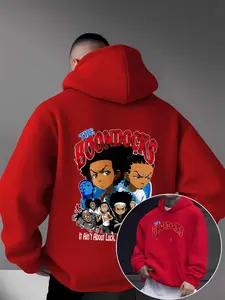 Men's Casual Hooded Sweatshirt with Kangaroo Pocket, Creative Pattern Print, Micro-Elastic Knit Fabric, 100% Polyester Fiber, Perfect Gift