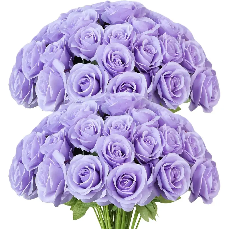 AnYa 12/24Pcs Artificial Roses Long Stem Silk Flowers Bouquet Realistic Fake Roses for Wedding Bridal Shower Party Table Centerpieces Home Decor DIY Floral Arrangements Valentine's Day Gift High Quality Faux Roses