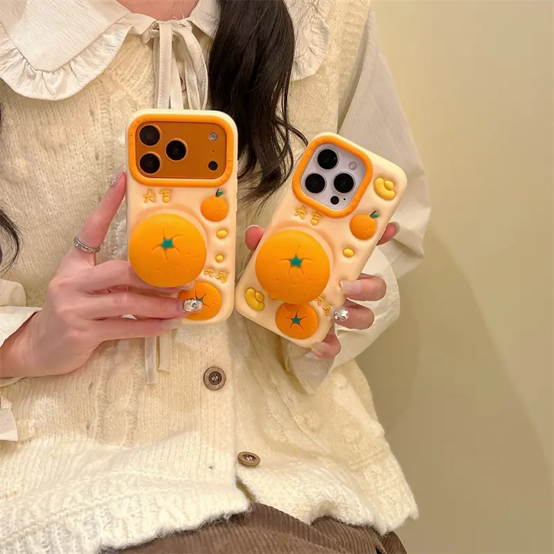 IPhone 13/16/17 Pro Max | Big Orange Big Li | Fun Fruit Stand | Best Friend Gift | Protective Silicone Cover Accessories | Suitable for iPhone 11 12 13 14 15 16 17 Pro Max Casing