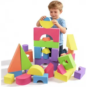 Large EVA Stacking Foam Building Blocks Toy Set for Toddlers, Non-Toxic Washable Early Learning Construction Toys Gifts for Kids Boys & Girls (Blue, 30 Pieces)