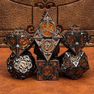 Premium Heavy Metal DND Dice Set (Barbarian) with A Metal Box, Black Nickel Finish, Sharp Edge Resin Coated Zinc Alloy D&D Accessories, D4-D20, for Dungeons & Dragons Master, RPG Player, Starter Gift