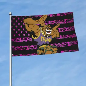 2x3ft / 3x5ft Omega Psi Phi Fraternity Flag - Pink Leopard Print Bulldog Polyester Banner for Outdoor Yard & Home Decor
