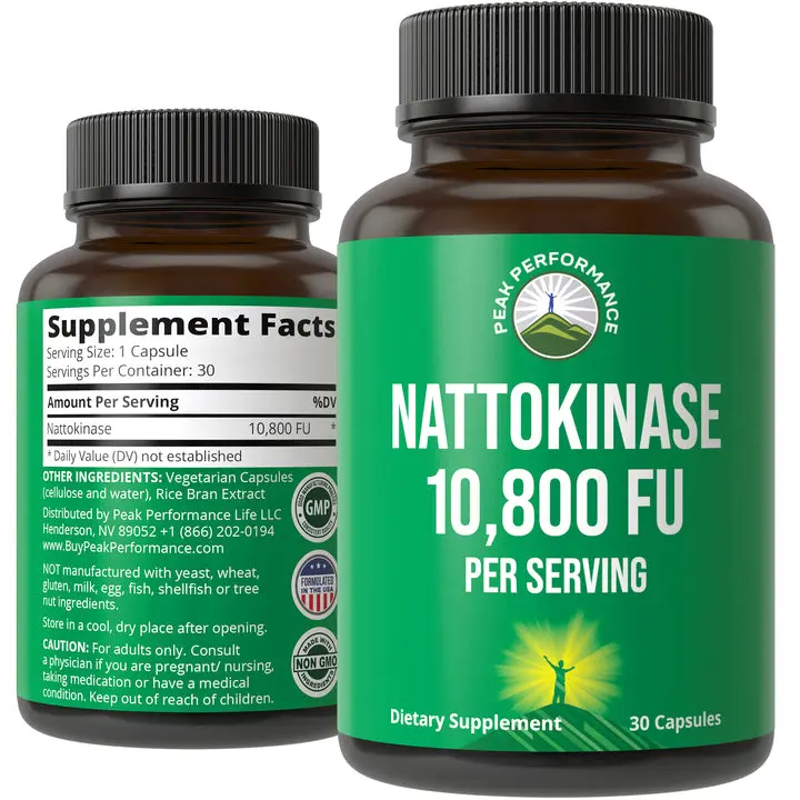 Peak Performance Nattokinase Enzyme Capsules, 10,800 FU, 30 Count Peak Performance Nattokinase Enzyme Capsules, 10,800 FU, 30 Count