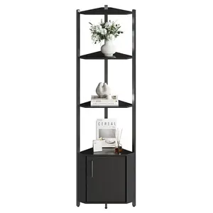 Garvee 5 Tier Corner Shelf Stand, 57” Tall Metal Frame Corner Shelf with Wood Shelves, Standing Shelf Organizer for Living Room, Bedroom, Kitchen, Bathroom | Wall Corner Storage Rack for Home Office, Entrywa