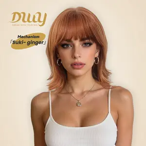 Suki -DWY Short-Length Cute Reverse Bob Glueless Synthetic Wig for Women 12 Inches Chic & Convenient Natural Hairline - Hairwig Brown Bob Wig Highlight Brown Wig