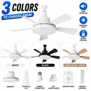 24in Large Quiet & Stable Socket Ceiling Fan with Light, LED Lighting Fan with Remote Control, E26/E27 Ceiling Fan Light Fixture for Bedroom, Garage, Kitchen, Toilet