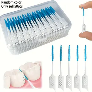 50pcs Mini Dental Floss Brush, Mint Scented Soft Silicone Interdental Cleaner, Formaldehyde-Free Oral Care, Ideal for Teeth and Gums