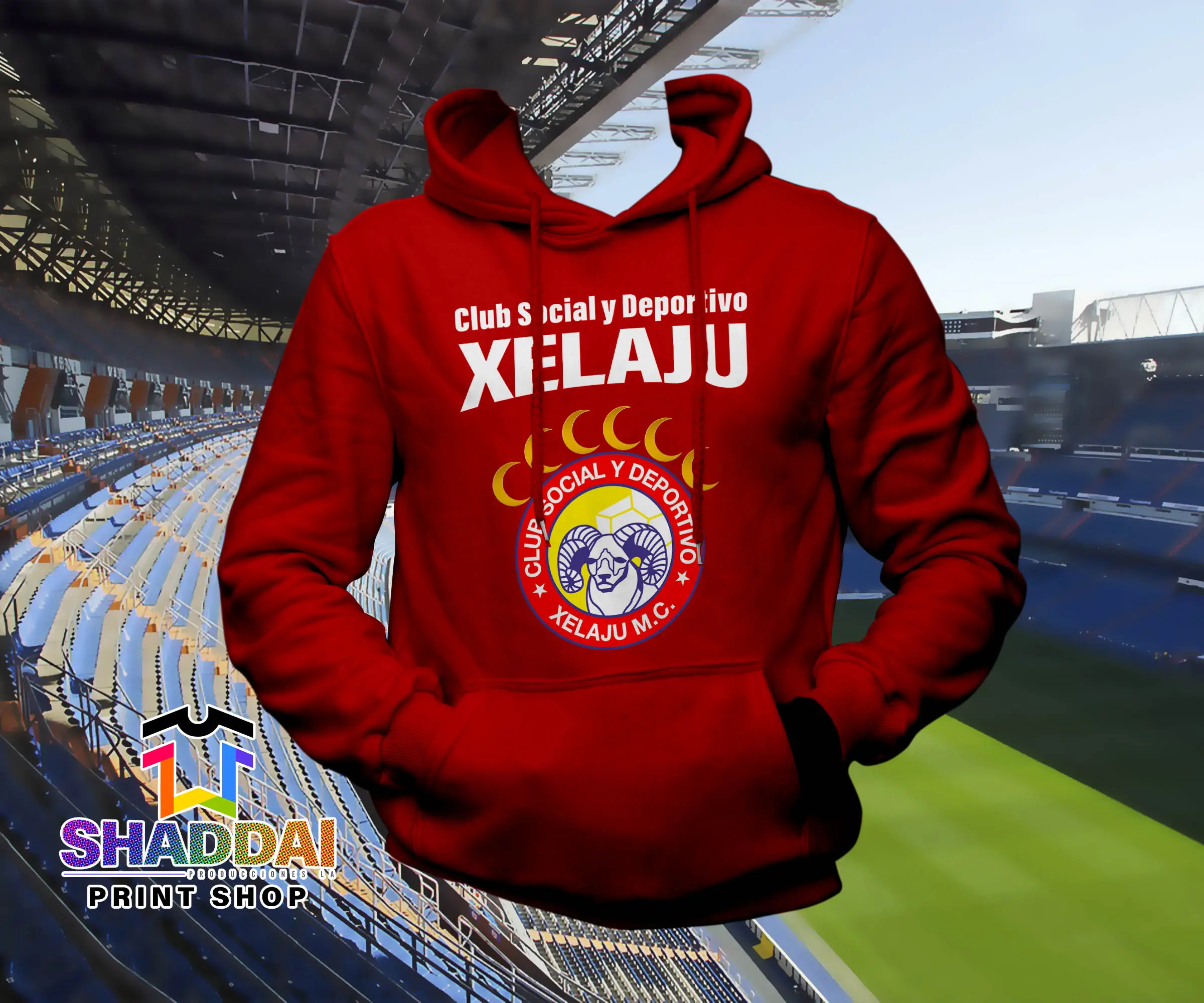 Men's Sport Club Xelaju Guatemala Soccer Hoodie - Menswear Stylish Cotton-Polyester Fabric Pullover Tops, Casual Outdoor Soft Long-Sleeves
