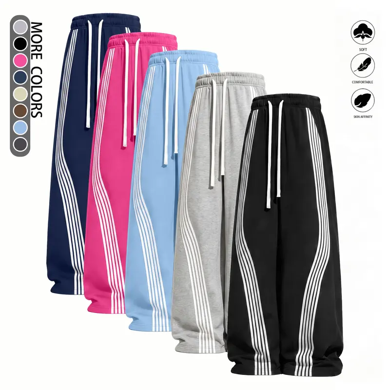 Men’s wide-leg sweatpants—casual, stylish printed soft wide-leg joggers; men’s wear, loose fit, unisex, ultra-soft and breathable, drawstring waist design, suitable for running and fitness training.