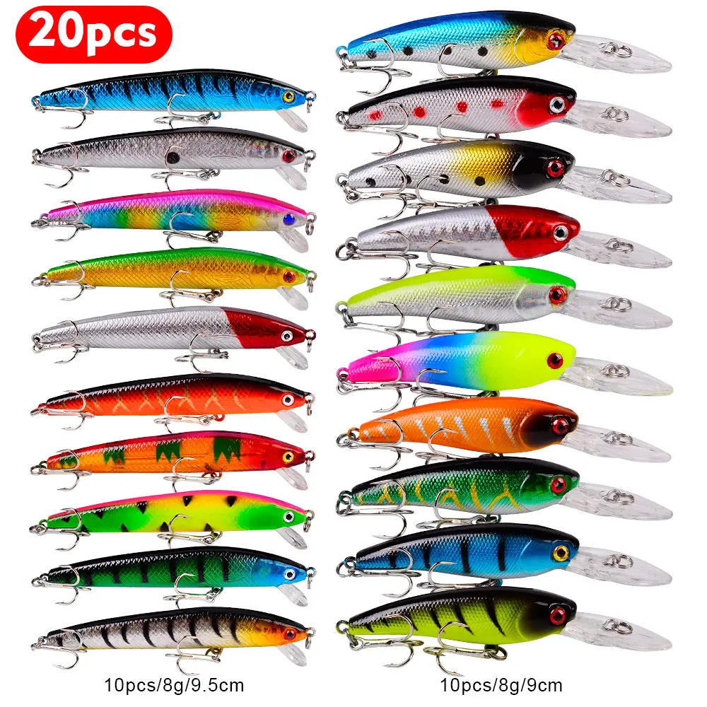 PROBEROS 20 Color Minnow Bait Set, Mixed Colors, 2 Sizes, 2 Weights, Power Hook, Perfect Swimming Position, Easy to Make Artificial Bait, Different Water Conditions, Topwater Lure Spoon Lures，big fishing lure ，bass fishing lures，simulation fishing lure ti