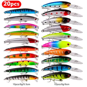 PROBEROS 20 Color Minnow Bait Set, Mixed Colors, 2 Sizes, 2 Weights, Power Hook, Perfect Swimming Position, Easy to Make Artificial Bait, Different Water Conditions, Topwater Lure Spoon Lures，big fishing lure ，bass fishing lures，simulation fishing lure
