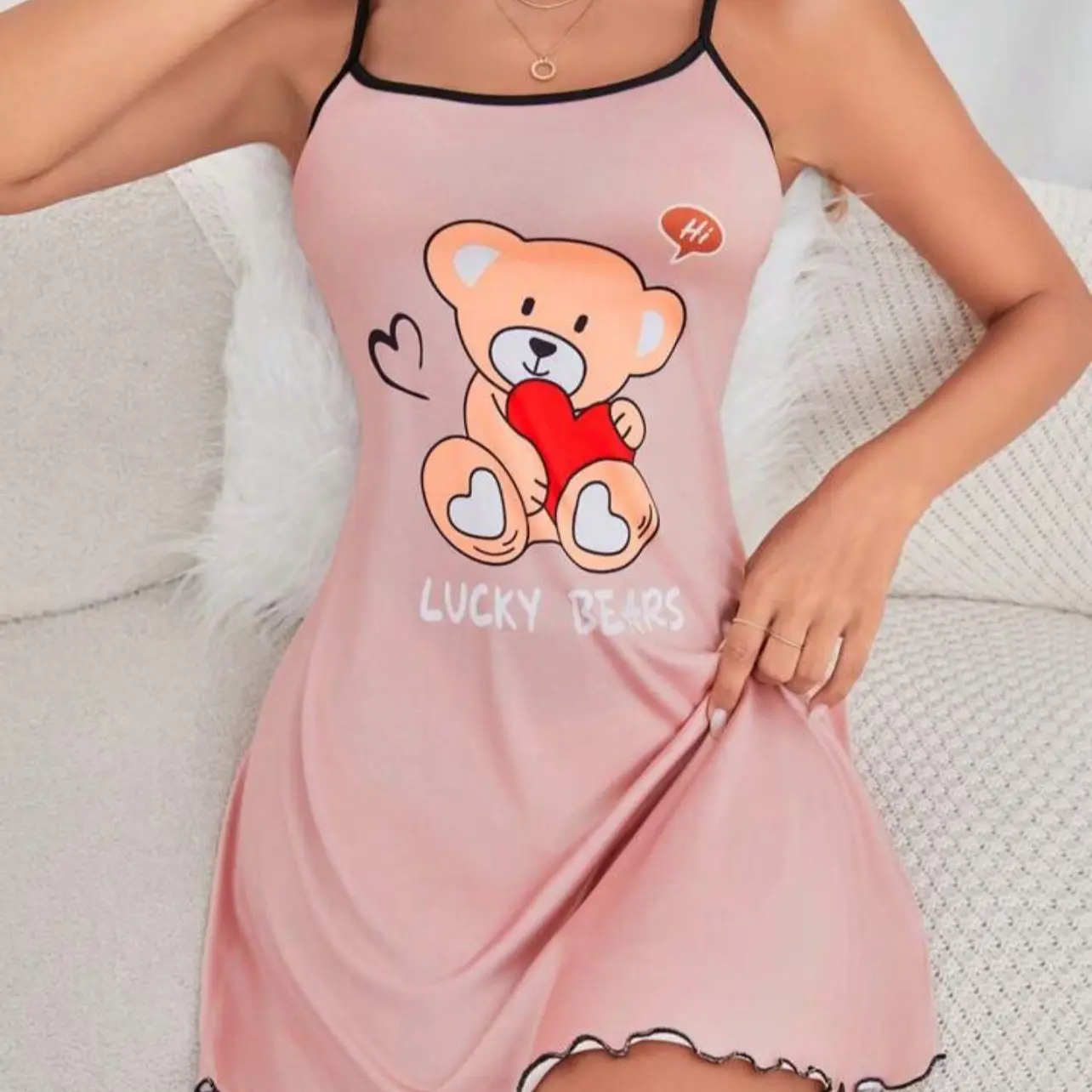 Ladies' Letter & Teddy Cami Pajama Sleepdress - Loungewear & Nightwear women's pajamas lounge wear