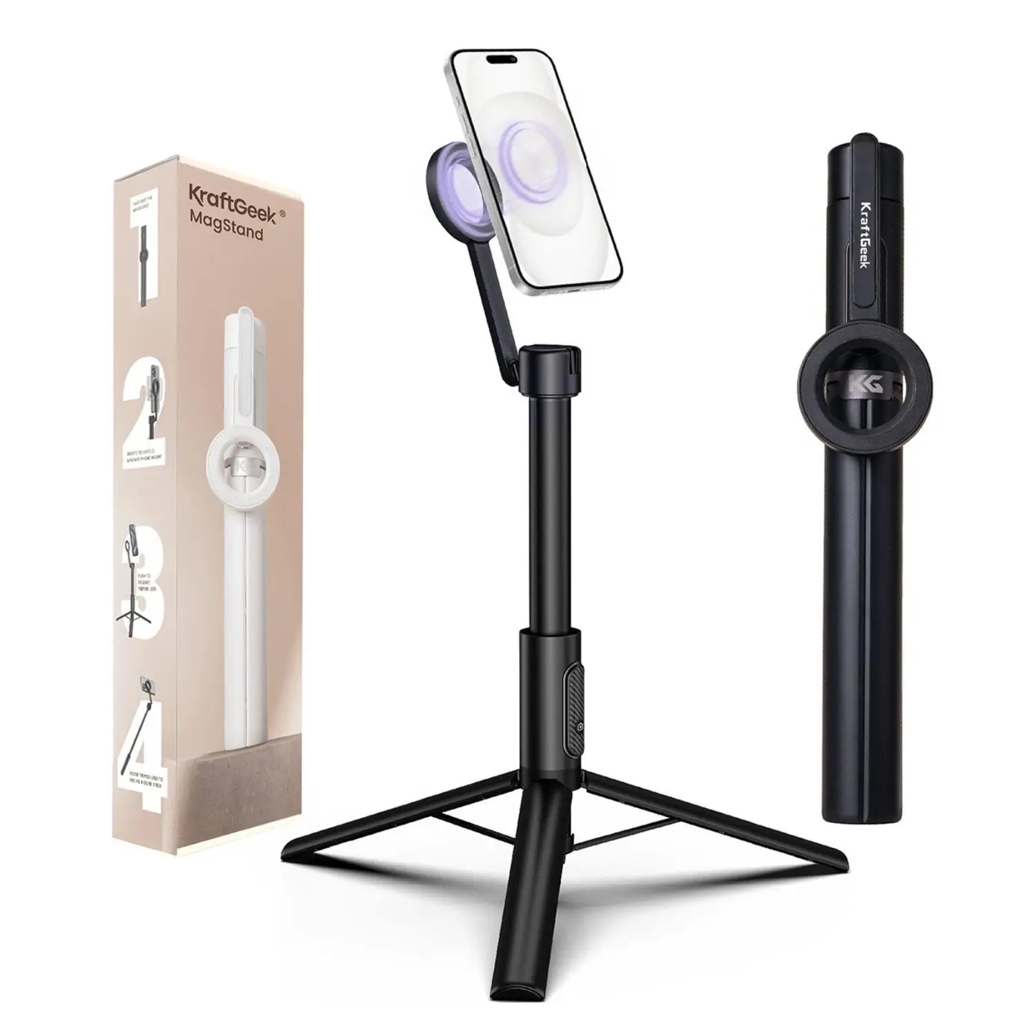 KraftGeek Magstand Magnetic Selfie Stick Tripod for iPhone & Android 64" Compatible with MagSafe iPhone 12-17 Series & Pixel 10 summerwins