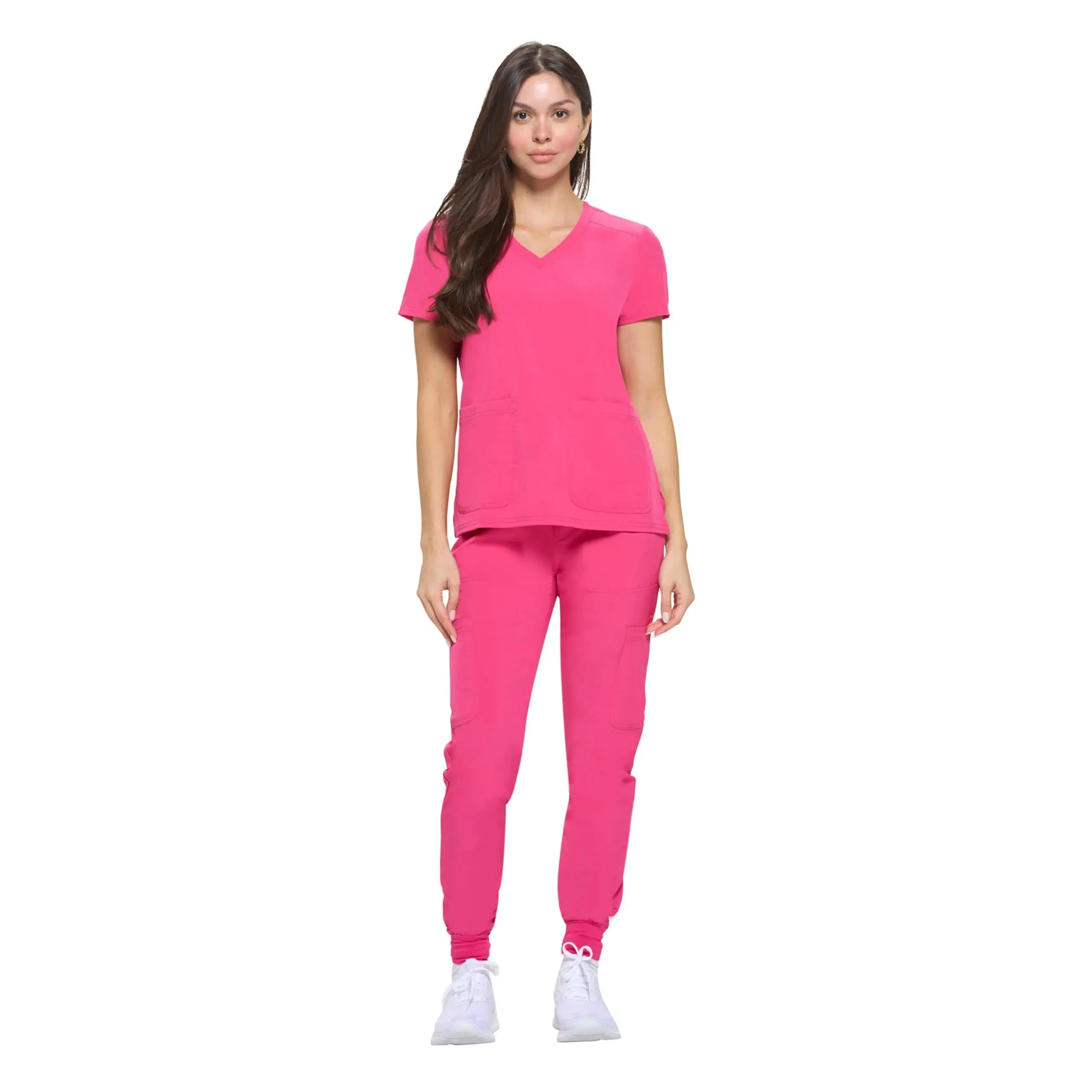 Natural Uniforms Womens Essential Cool Stretch Jogger Scrub Set (Hot Pink, Large-Petite)