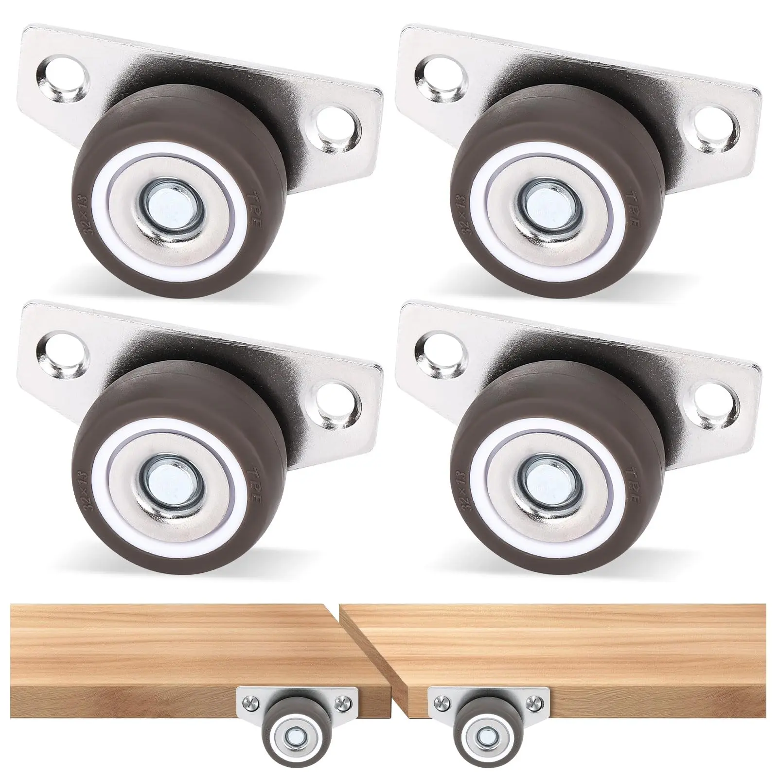 1.25 Inch Small Side Mount Caster Wheels  Mini Low Profile Casters Set Of 4 Little Drawer Rollers Rigid For Wooden Furniture Underbed Drawers Trays Diy Project