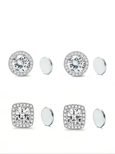 4pcs New Stainless Steel Square Zircon Stone Magnetic Earrings Set, Face-Shaping and Pain-Free Wear, Suitable for All Non-Pierced Women