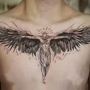 6 Large Herbal Tattoo Stickers, Containing 1 One Angel Elements and 5 Random Styles, Lasting for 7-15 Days, Waterproof and Anti-Friction, Realistic Effect, Suitable for People Who Don't Want Tattoo Pain