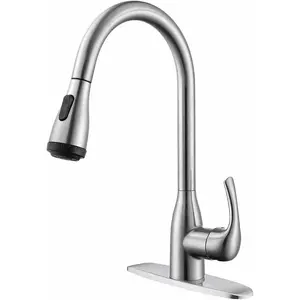 Single Handle High Arc Brushed Nickel Pull Out Kitchen Sink Faucet with 4 Spraying Modes,Single Level Stainless Steel with Pull Down Sprayer