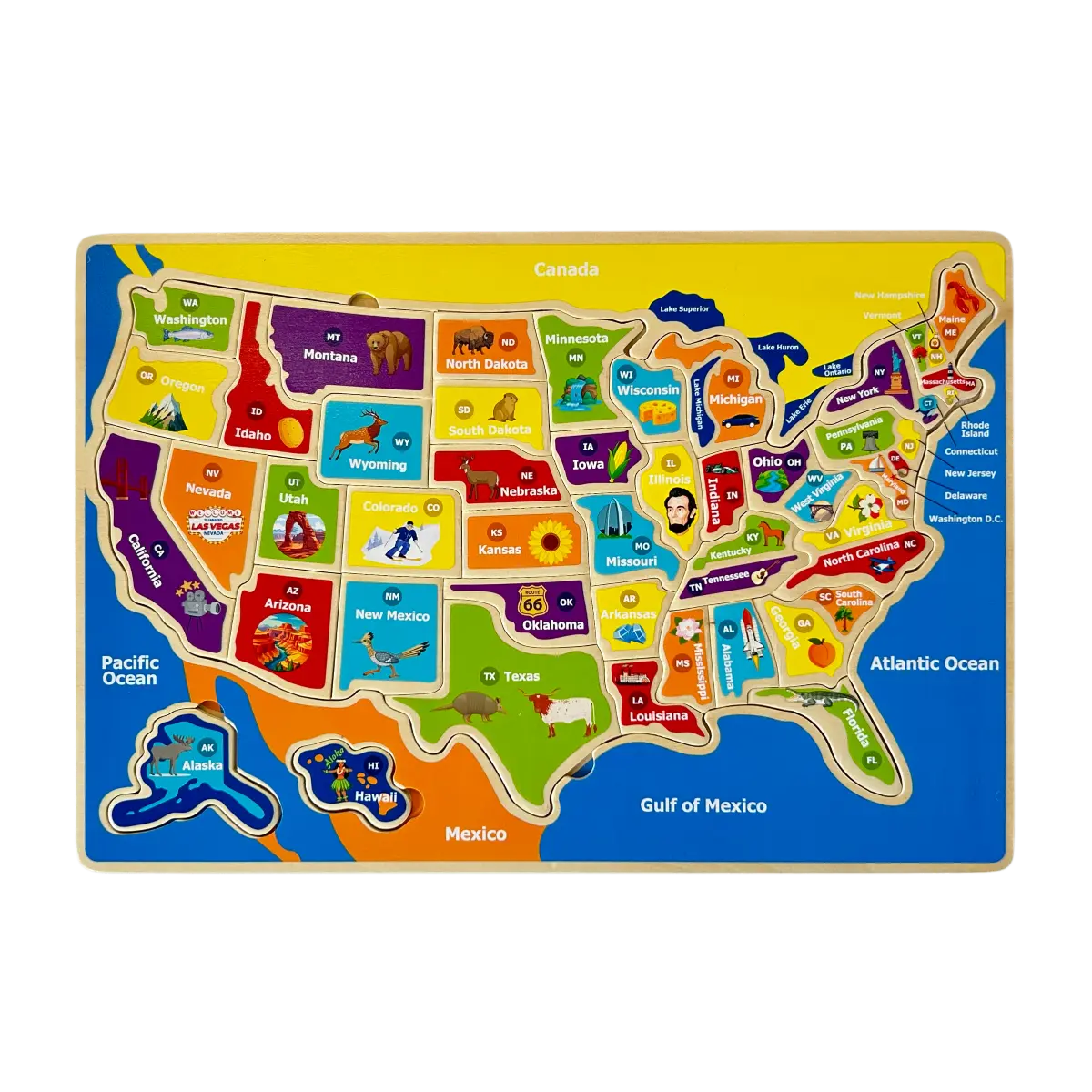 Channie’s US Map Wooden Puzzle for Kids Ages 3+ — Learn All 50 States and Capitals — Double Sided Dry Erase Geography Puzzle Board for Preschool and Elementary Learning