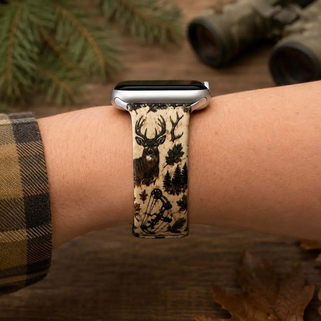 Rustic Hunting Watch Band | Deer & Bowhunter Outdoor Design | Compatible with Apple & Samsung Watches