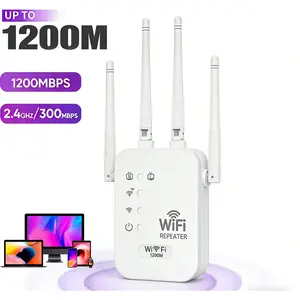 WiFi Range Extender 1200Mbps Dual Band, Wireless Repeater, 4 High Gain Antennas for Stable Signal, No More Low Speed/Weak Throughput, Covers Whole House, Works with Smart Devices & Security Cameras, Easy Install for Beginners
