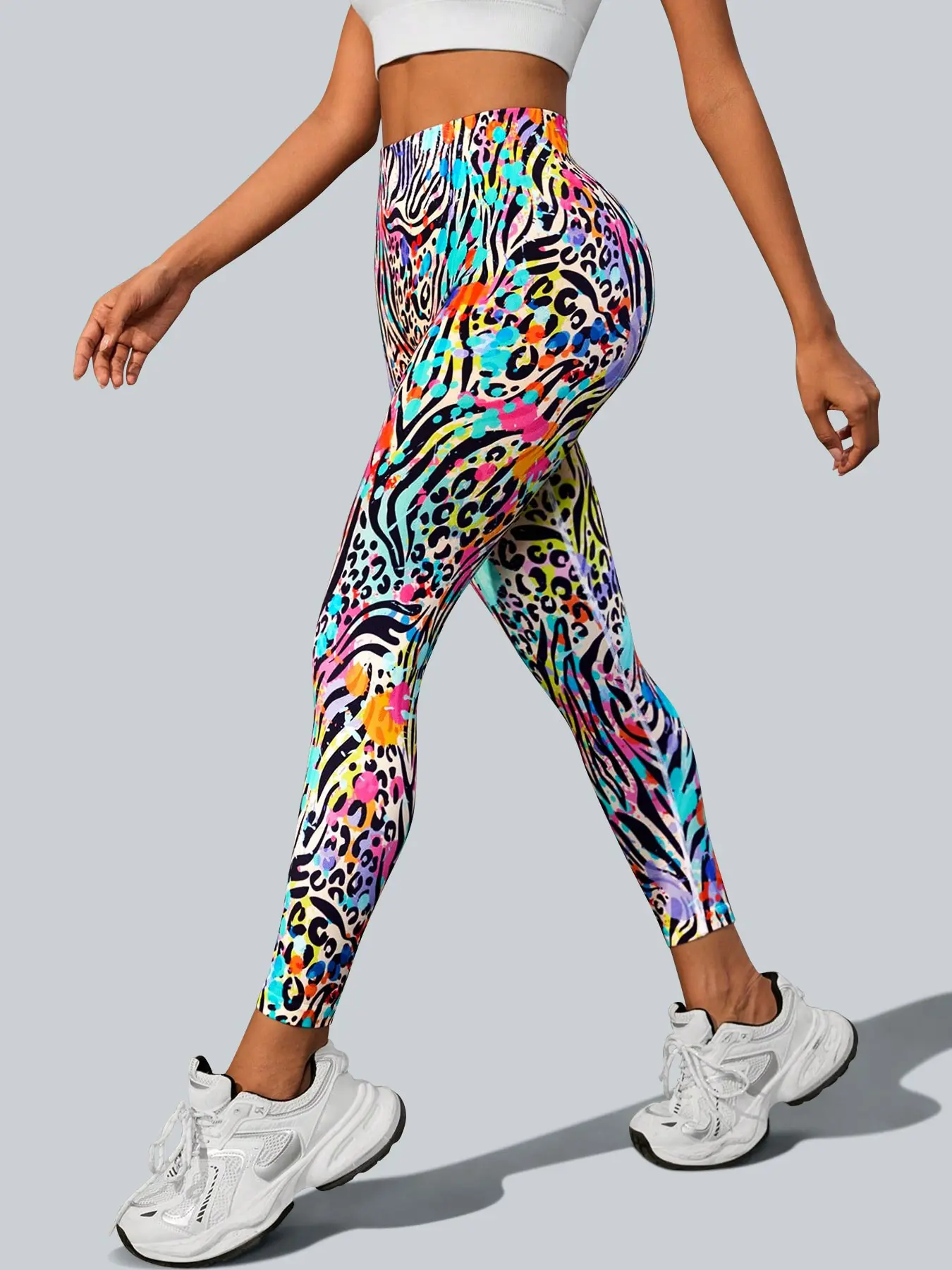 Women's High Waist Abdomen Control Yoga Pants, Gym Workout Leggings, Striped Drip Pattern Sports Underwear, 90% Polyester/10% Spandex, Four-Way Stretch for Running Gym Fitness, Stretchy Workout Leggings, High Waist Activewear