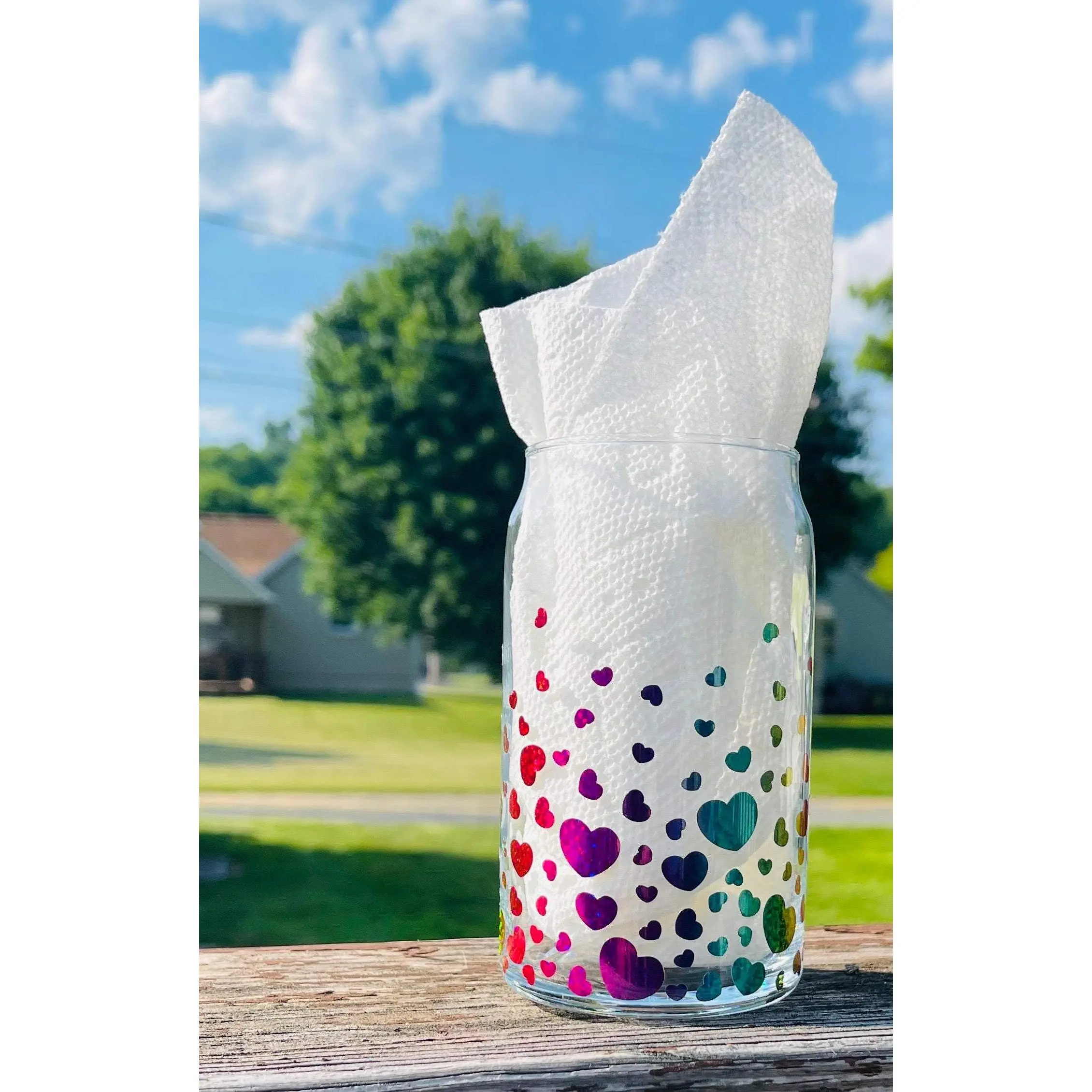 Rainbow Heart 16oz Glass Beer Can