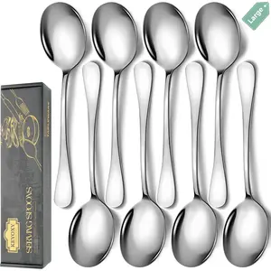 Stainless Steel Serving Spoons Set, 8pc, 10-Inch, Includes 8 Large Spoons, for Parties/Kitchen/Buffet/Catering, Dishwasher Safe
