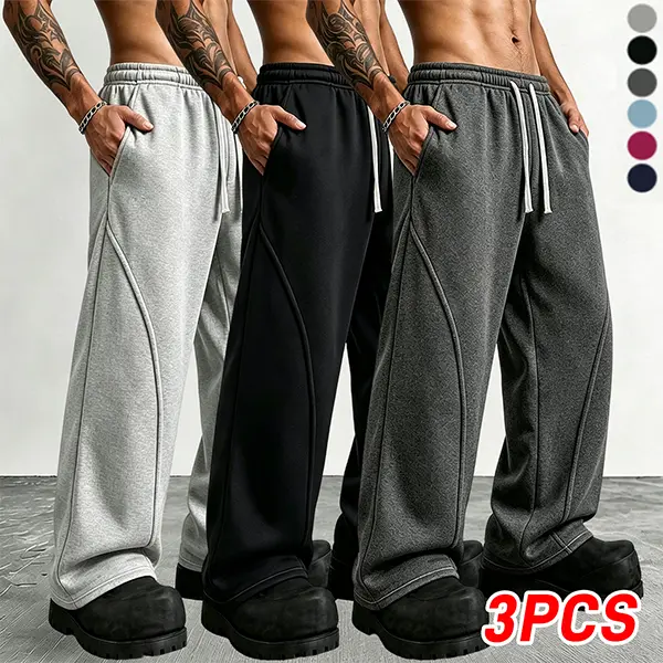 Men’s solid-color athletic long pants suitable for everyday workouts and casual wear; autumn/winter back-to-school men’s drawstring-waist relaxed-fit long pants; fashionable everyday menswear; men’s bottoms; sports pants.