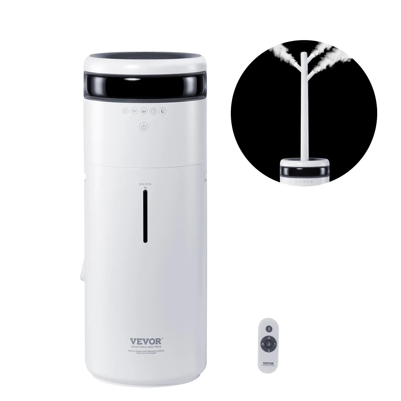 【Summerfinds】VEVOR Humidifier for Home Large Room,  Commercial Humidifier for Whole House 1291.7 sq ft, 16L Water Tank & Night Light & 12h Timer & Auto Shut-Off , Greenhouse, Commercial Branch Tube w/ 360° Nozzle