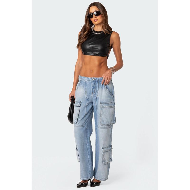 Porsha Open Back Faux Leather Crop Top