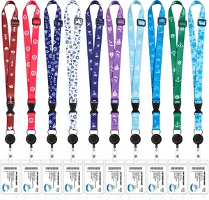 10 Sets Cruise Lanyards Retractable Carnival Adjustable Lanyard with ID Holder Detachable Badge Clip for Cruise Ship Cards( Style)