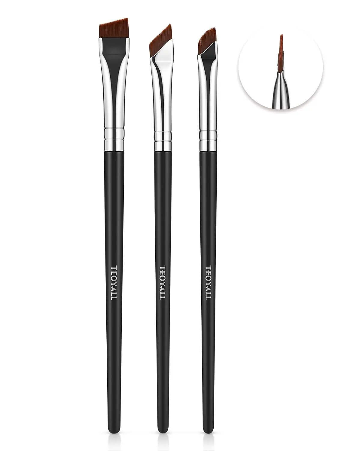 3Pcs Angled Eyeliner Brush Set, Thin Slanted Eyebrow Precision Tool | Ultra thin slanted draws sharp winged liner. Defines brows with natural strokes. Gel cream liquid. Synthetic, no shedding