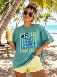 Comfort Colors Poolside Summer Shirt, Most Likely To Be Poolside All Summer Tee, Cute Summer Vacation Shirt, Beach Pool Party Tee, Retro Summer Graphic T-Shirt-Tiffany Graphic Tee