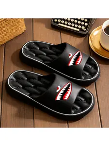 1pc Shark Mouth Printed Lightweight Quick-drying Sandals, Plus-size Slippers, Balcony/garden Slippers, SPA Slippers, Preppy Style Sandals, Lightweight Slippers, Bathroom Slippers, Ideal for Home and Beach, Bedroom Living, Unisex, Women Shoes