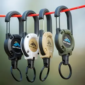 BUYE Tactical Retractable Keychain Set - 2 Pieces, Heavy Duty Steel Wire Rope, Suitable for Outdoor Camping, Hiking, and Fishing - Multi-Functional Tool Badge and ID Card Holder