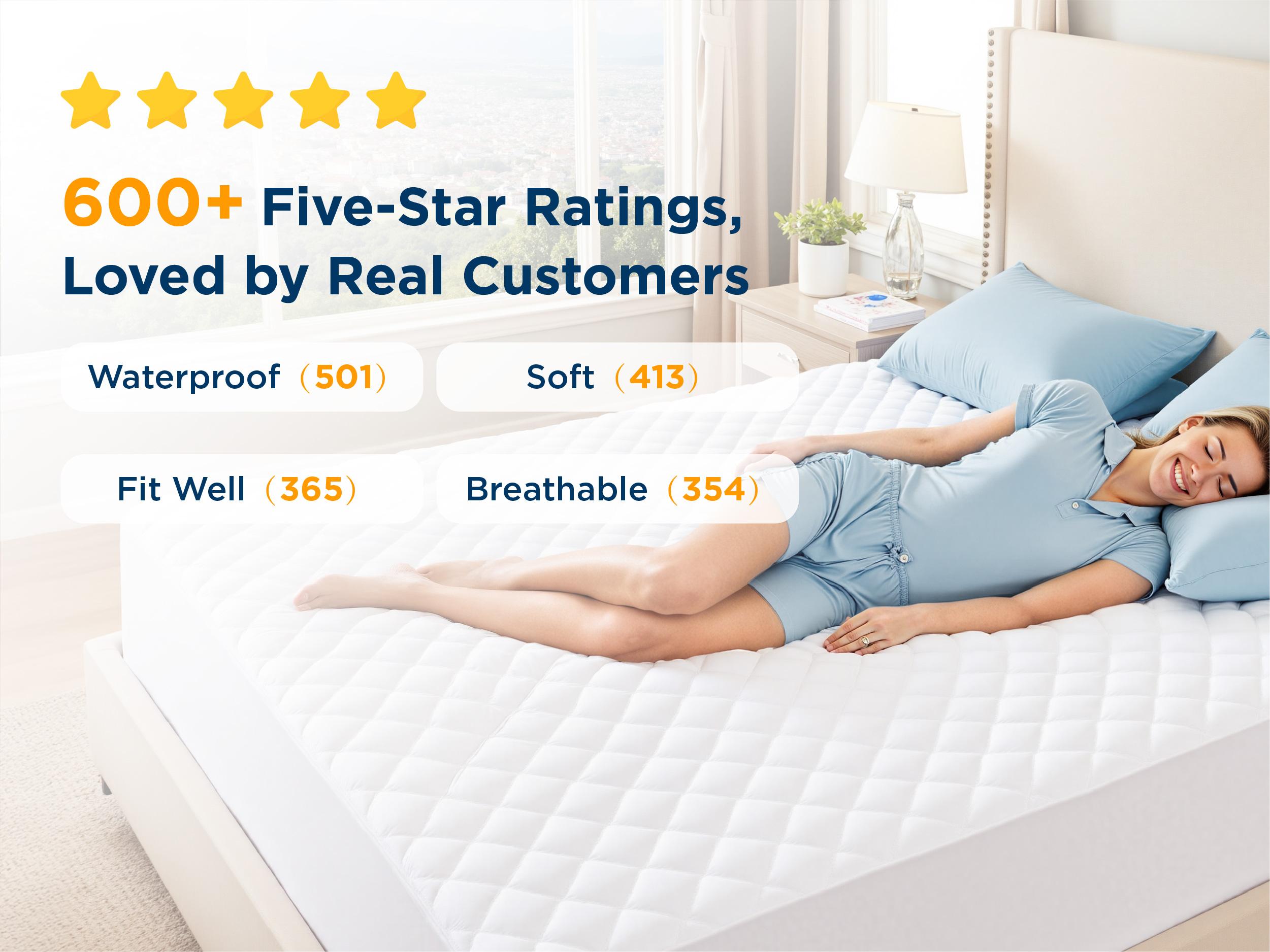 【Spring Glow Up】Bedsure  Mattress Protector, Quilted Waterproof Mattress Protector with Deep Pocket up to 22 Inches, Soft Breathable Noiseless Bed Pad Topper, Queen Bed Cover for Home, Bedroom, Hotel – White