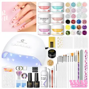 Acrylic Nail kit Starter Set 6Pcs Acrylic Powder with U V Light 24Pcs Glitter Powders 100Pcs Fake Tips Nail Art Home Gifts for Women