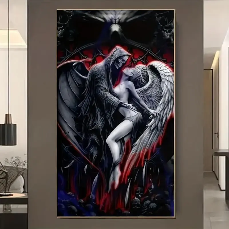 Angel & Devil Pattern Diamond Arts Colorful Painting Kit without Frame, Diamond Pattern Design, 1 Set DIY 5D Full Diamond Decor Arts Crafts Kit, Wall Art Decoration for Home, Handicraft, Handmade Gifts