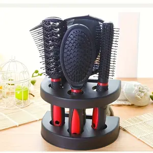 5pcs/Set Hairdressing Brush Holder Set, Hair Styling Brush With Mirror, Hairdressing Comb For All Hair Types Haircare Handle